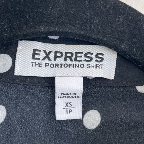 Express Portofino Shirt Womens XS Black White Polka Dot Roll Tab Sleeve Blouse - Picture 3 of 7